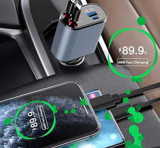 4-in-1 Fast Car Charger – Retractable & Flexible Design